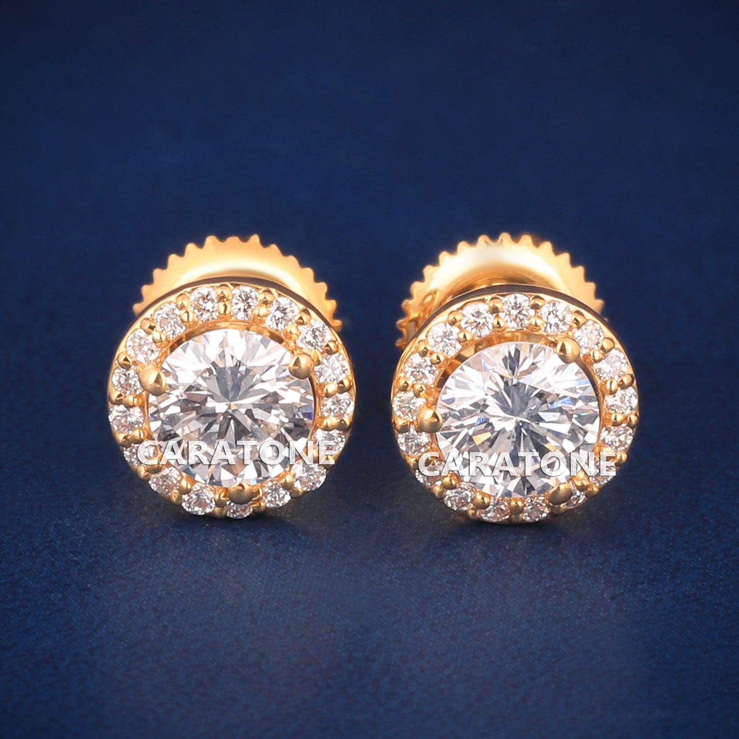 14KT Gold Lab-grown Diamond VVS Clarity Round Halo Stud Earrings