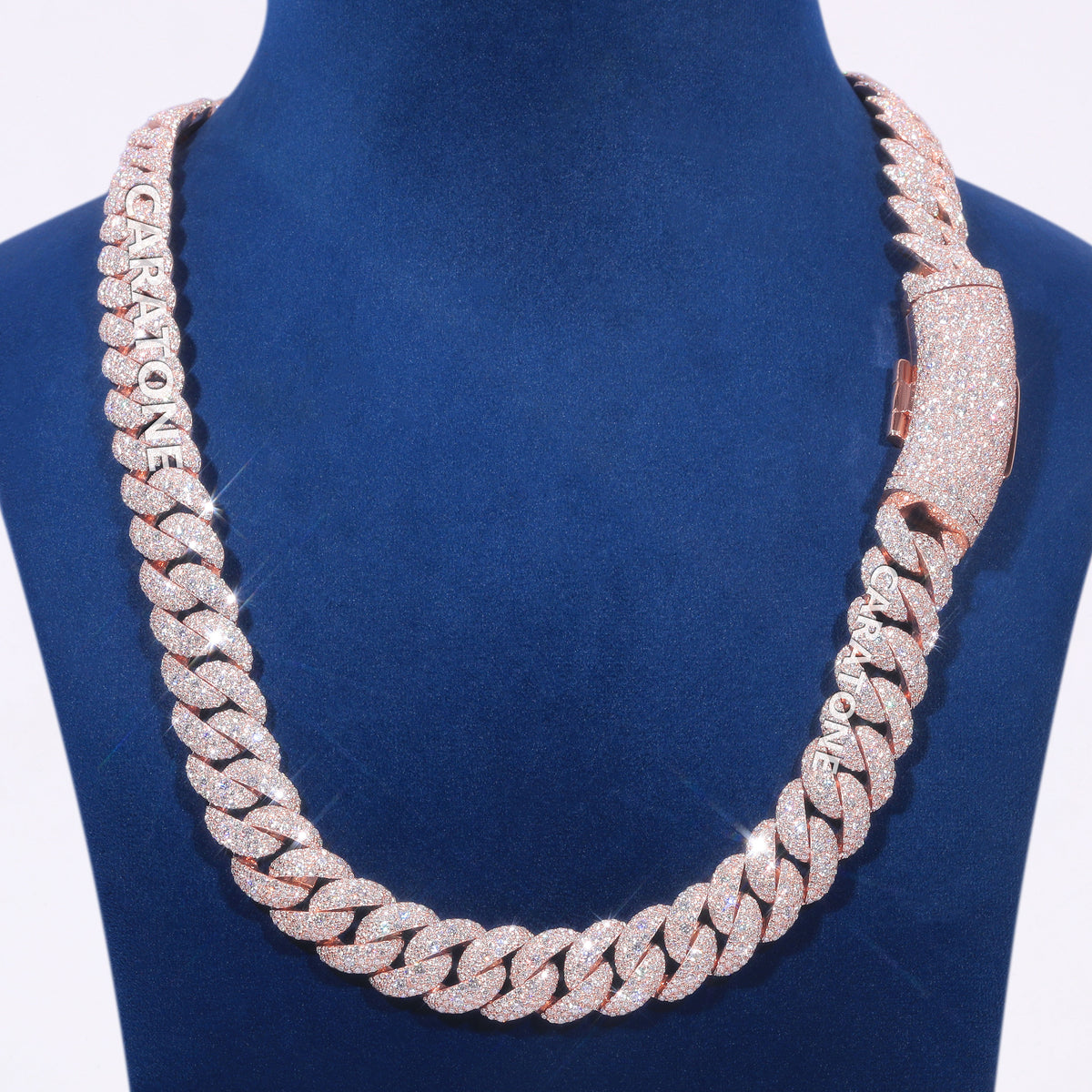 22 Inch 16 MM ustom Iced-Out Cuban Link Chain Rose Gold Finish Personalized Diamond-Set Design