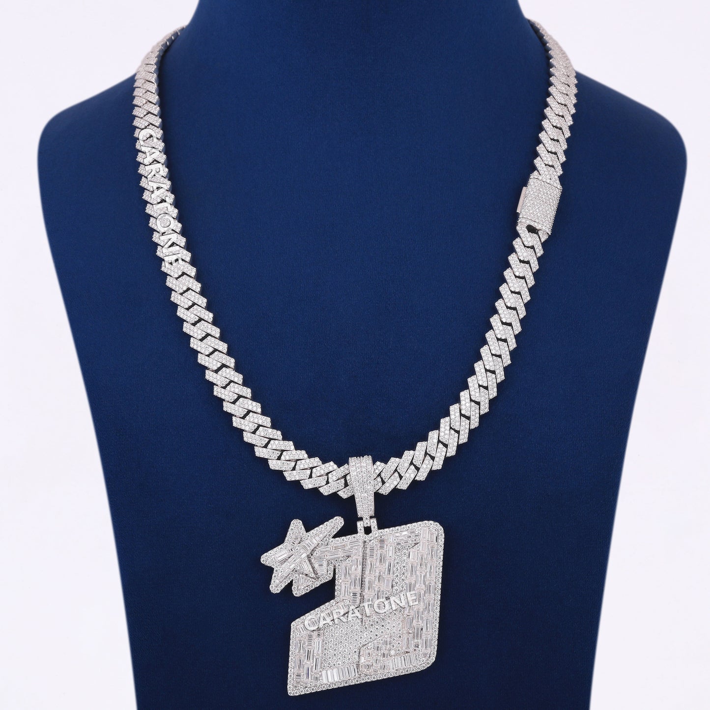 Numaric Design Pendant With Chain In 925 Sterling Silver With Lab Diamond