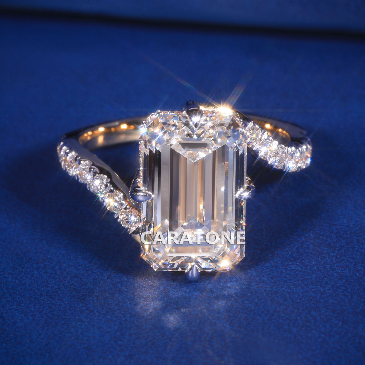 Custom Designed Luxury Bridal Ring with Emerald Cut Center Stone