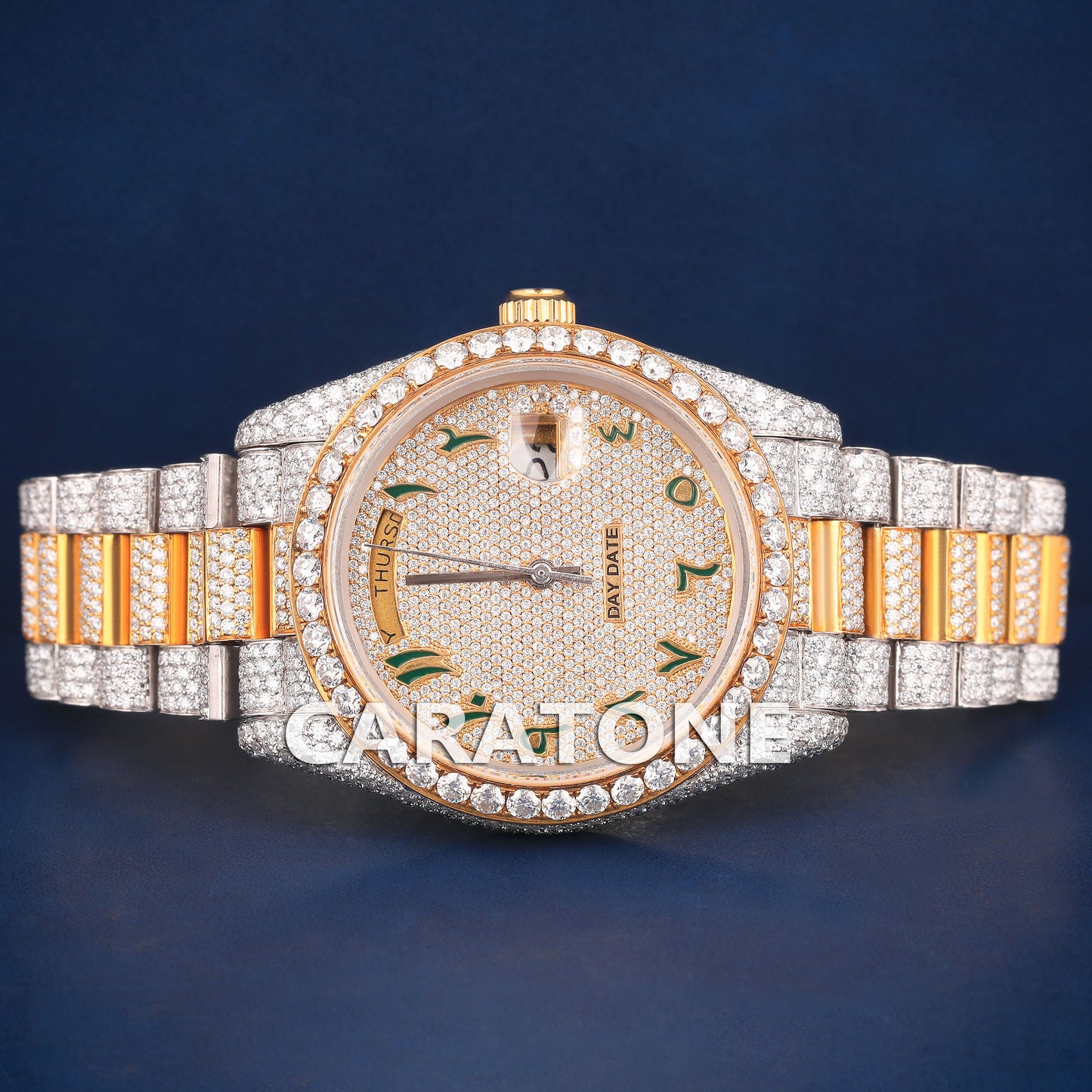 Two Tone Iced Watches Mens Silver Yellow Full Diamond Watches in Customized VVS Moissanite Watch