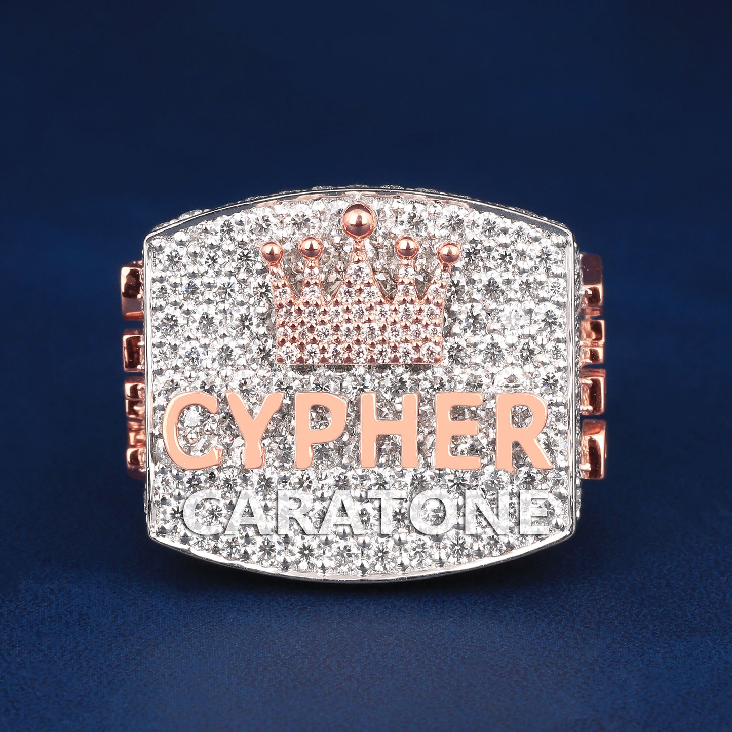 Custom made hiphop diamond letter two tone ring with logo