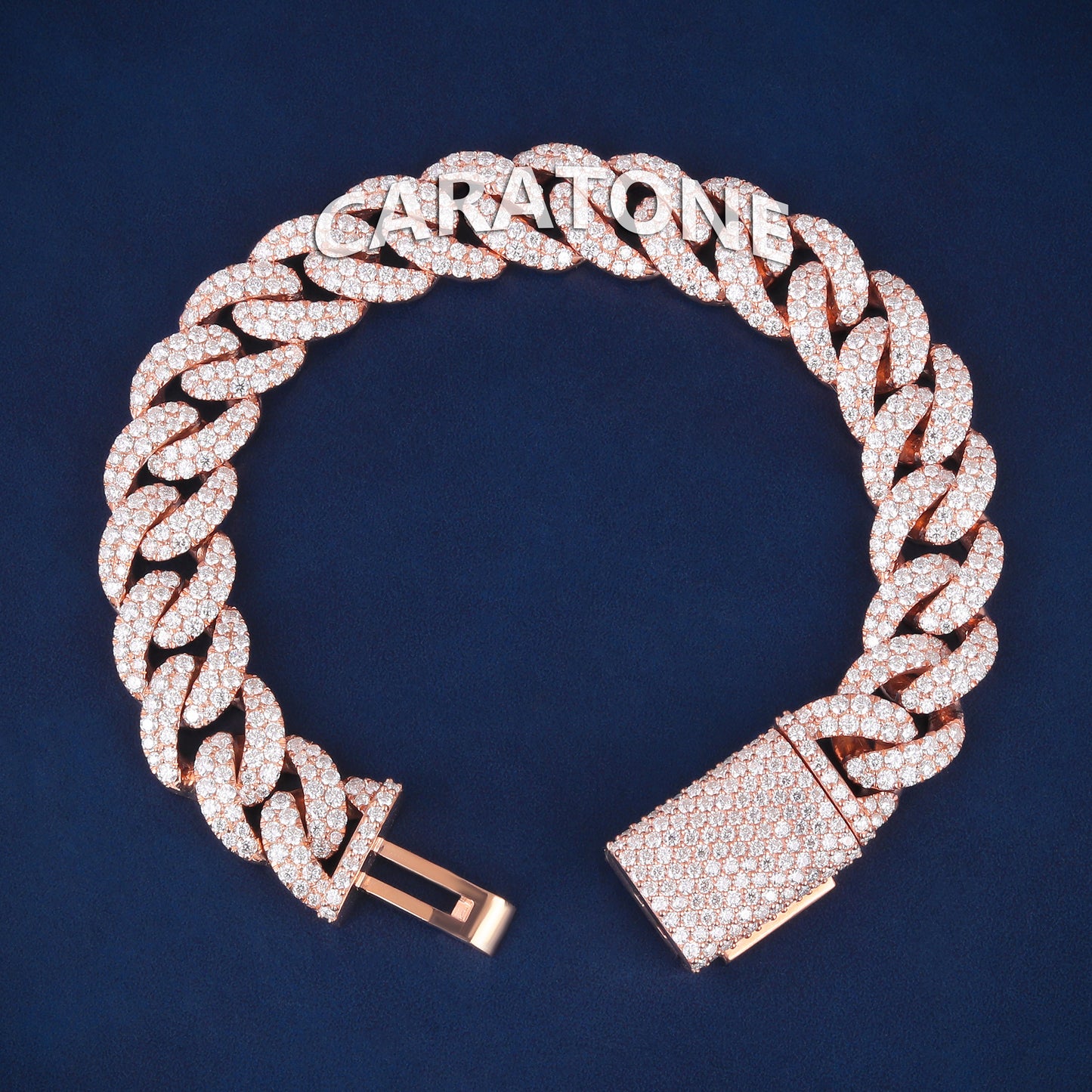 Custom Miami Cuban Link Bracelet Real 14kt Rose Gold Lab Diamond Iced Out Mens Bracelets