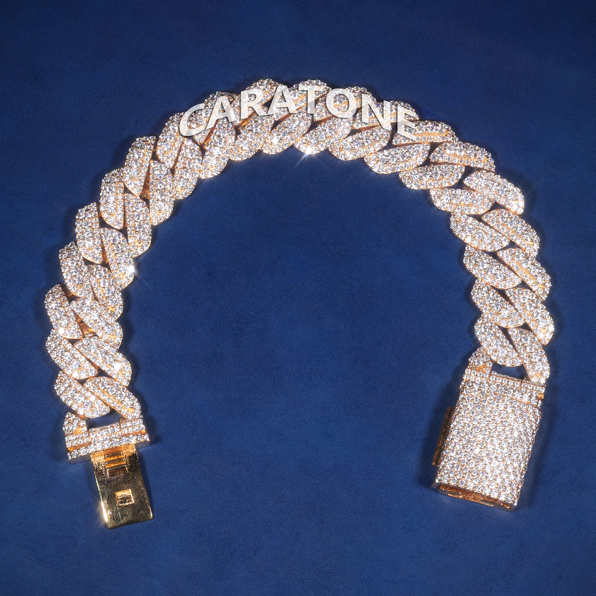 Luxury Yellow Gold Fully Iced Out Diamond Cuban Link Bracelet with Pavé Box Clasp