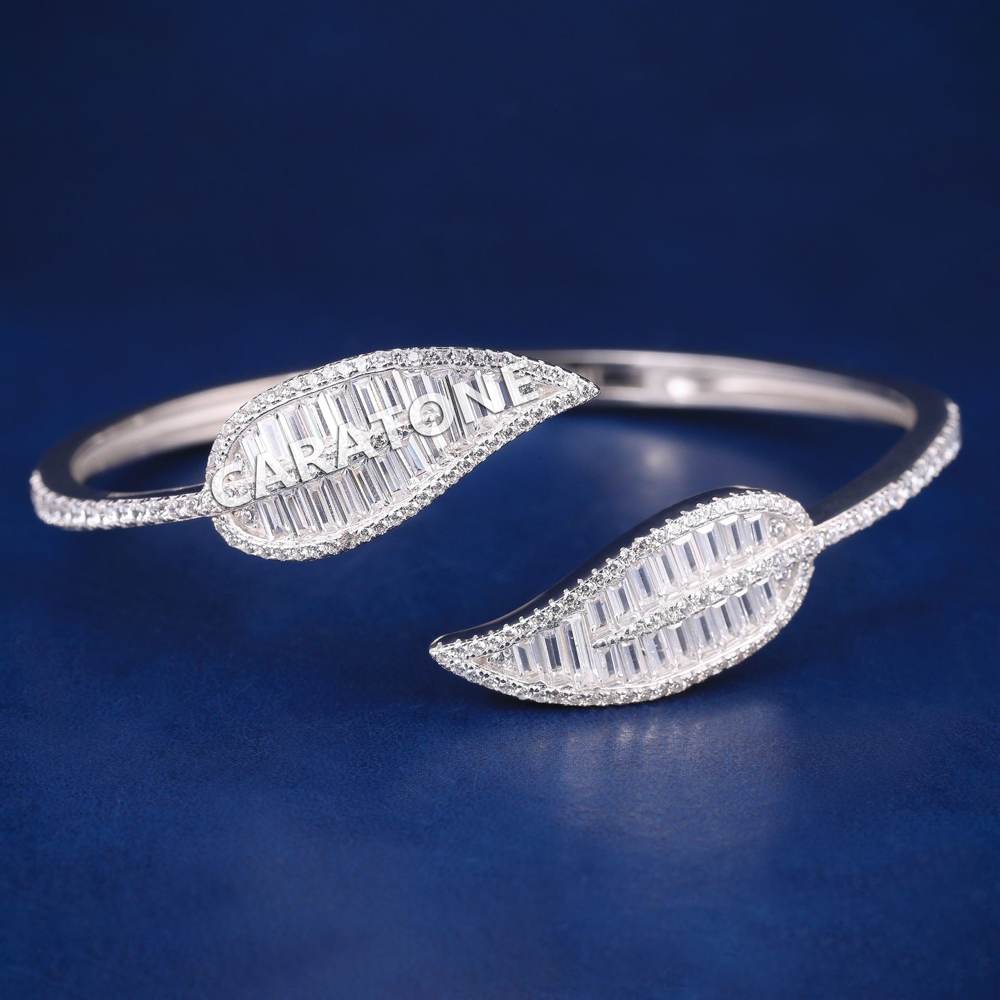 Buy Luxurious Custom White Gold Leaf Bangle Bracelet with Baguette and Round cut Diamonds Wedding Gift Bracelet for Her