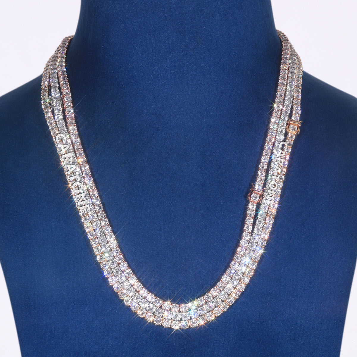 Luxury Two Tone Rose Gold & White Gold Plated Triple Row Tennis Chain with Lab Grown Diamonds