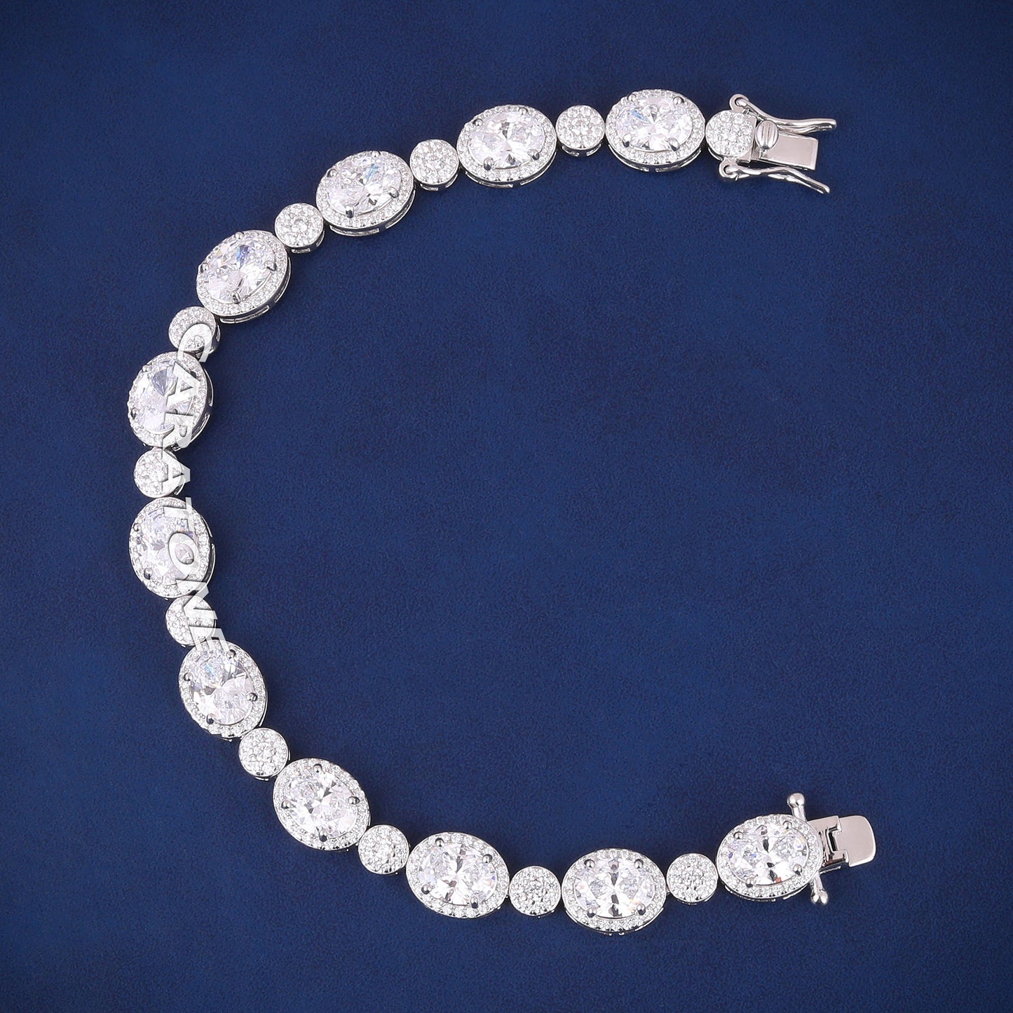 Beautiful Customized White Gold Oval Halo Round Cut Diamond Tennis Bracelets for Unisex Full Icy Jewelry