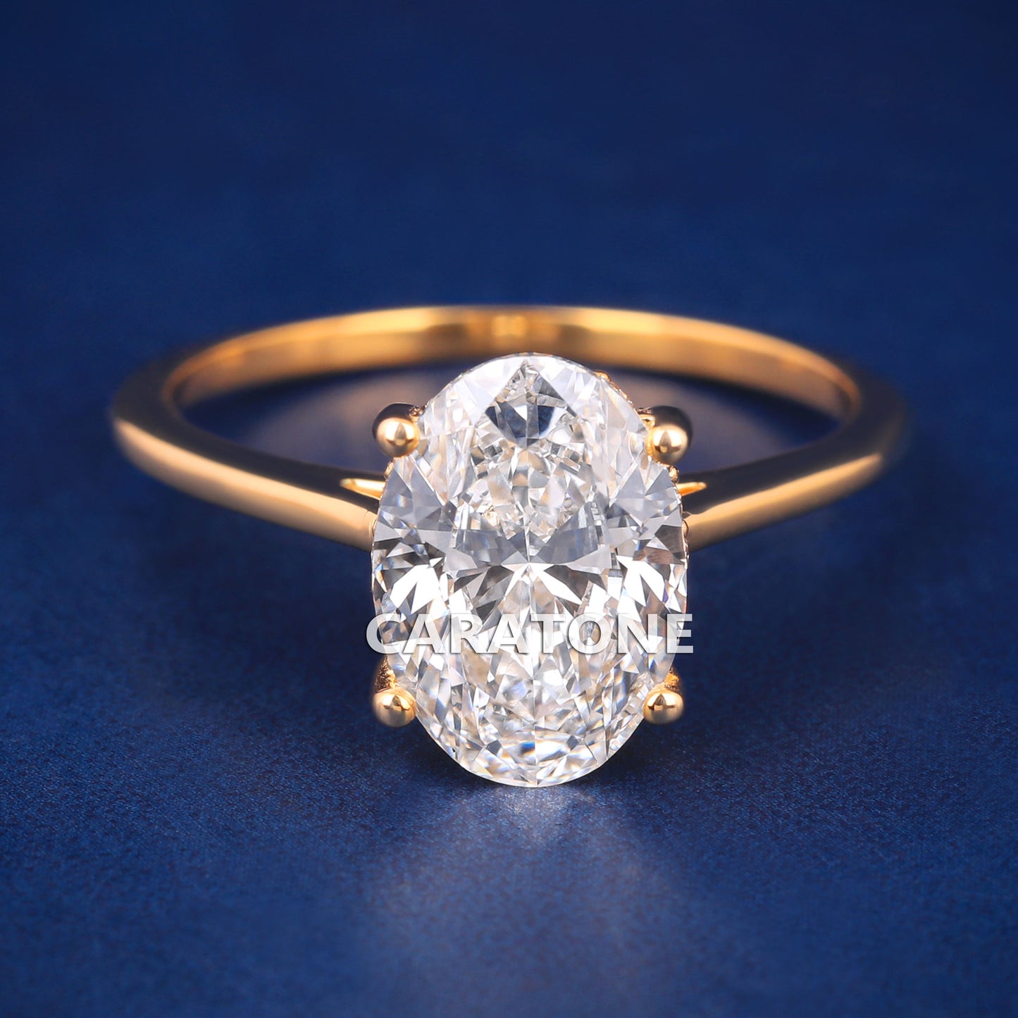 Custom Unique Wedding Rings Womens in Yellow Gold Band Oval Diamond Engagement Ring