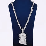 Lab Diamond Ball With Link Style Chain And Jesus Pendant In 925 Sterling Silver