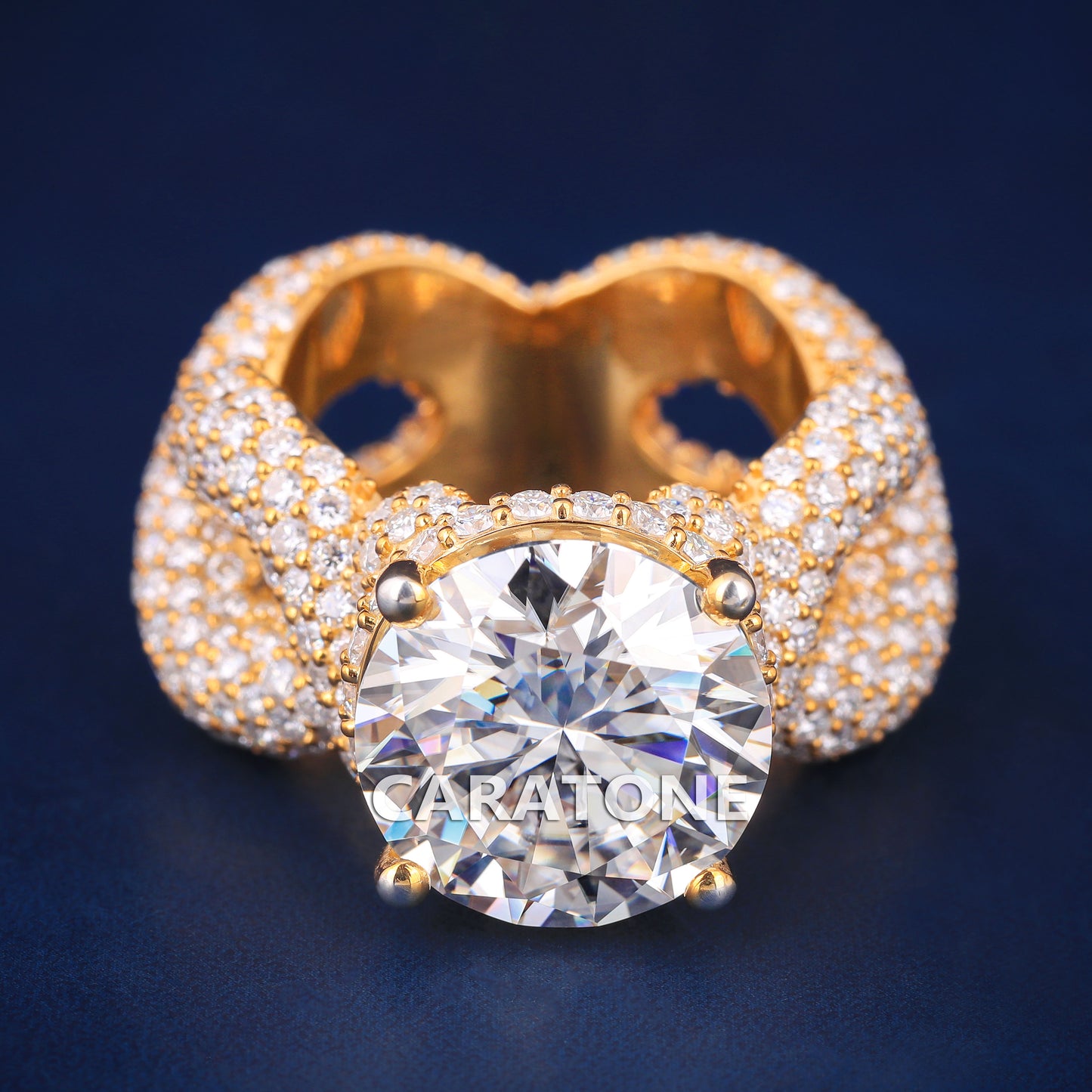Full Iced Out Best Custom Engagement Rings in Mens Yellow Gold Diamond Ring for Luxury Big Diamond Rings for Men