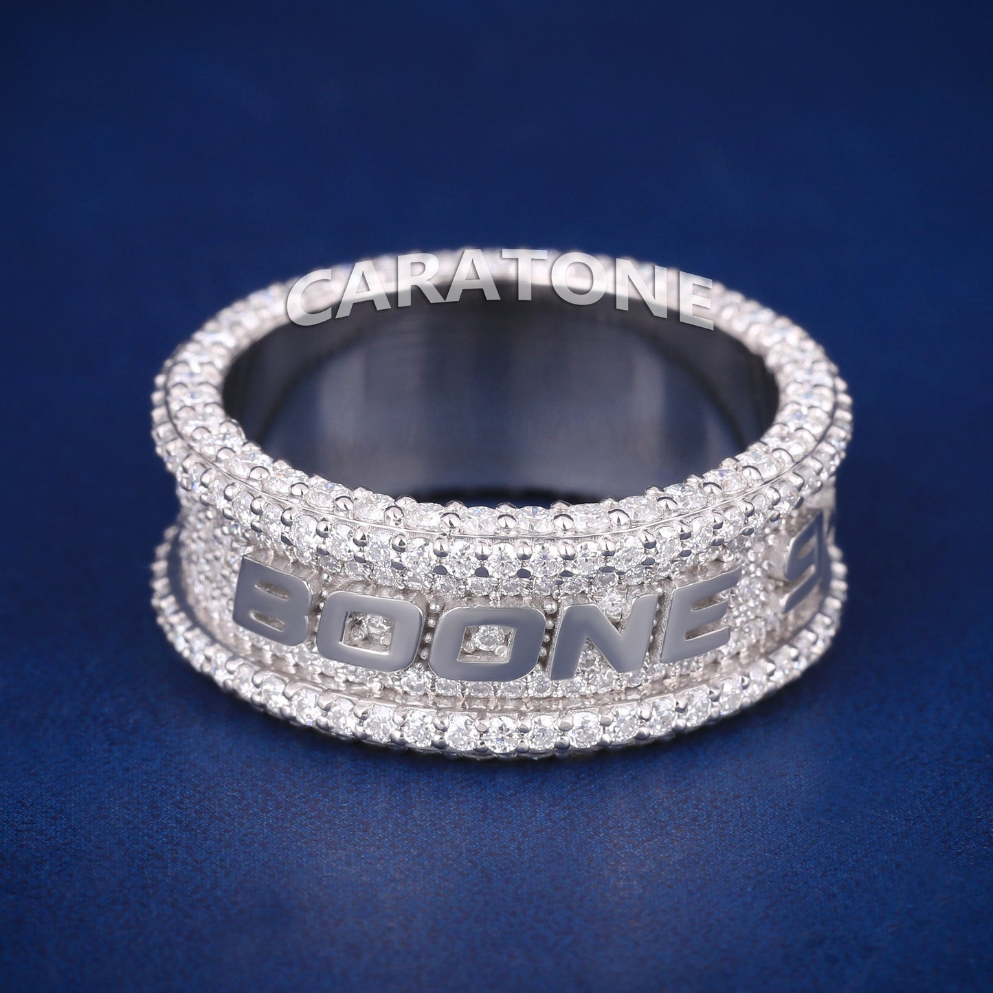 Custom Made HipHop Wedding Band Set with Silver 3ct Diamonds and Customized Name Letter Design
