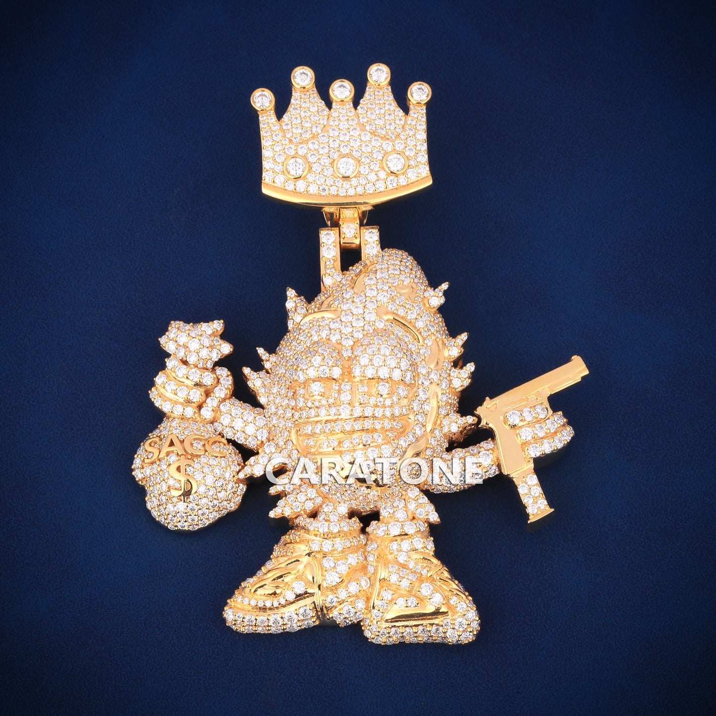 Full iced out 3d designer lab diamond pendant for men in 14kt gold