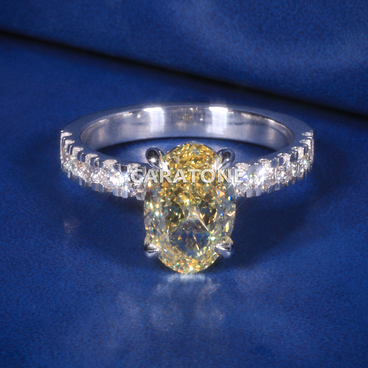 Classic Yellow Diamond Bridal Ring with White Gold Pavé Setting