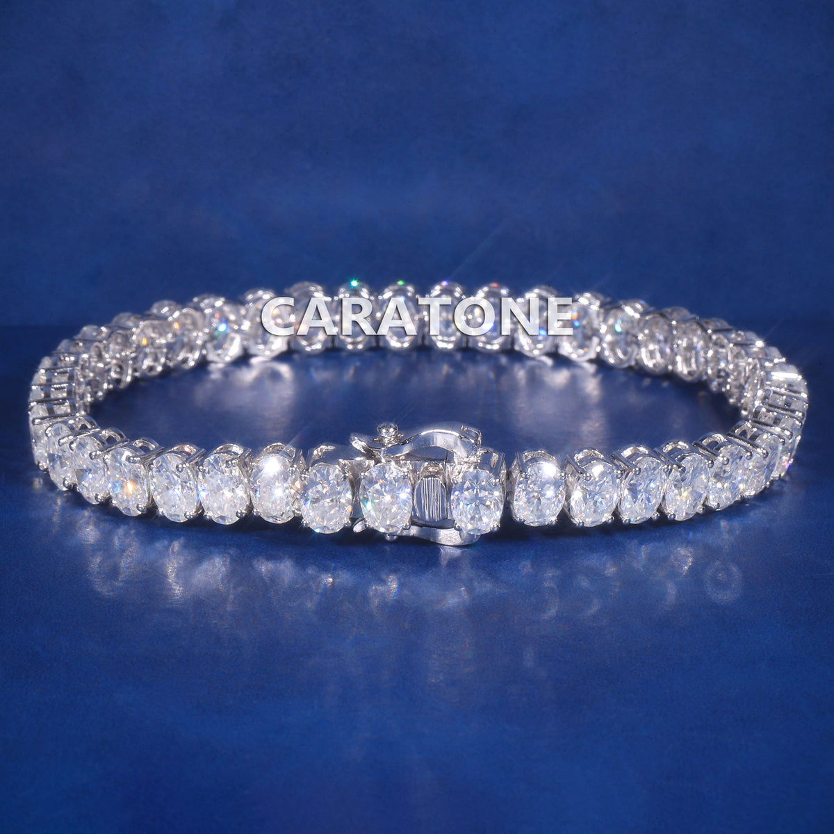 Premium White Gold Plated Oval Brilliant Cut Lab Grown Diamond Eternity Tennis Bracelet
