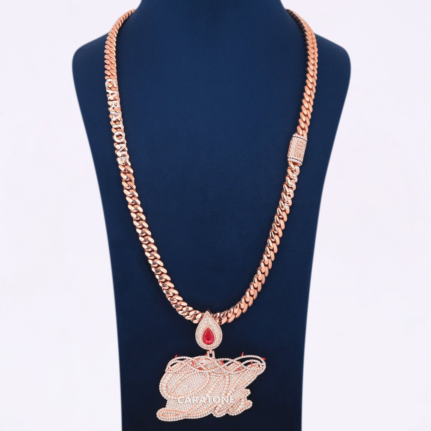 Rose Gold Color With Lab Diamond Custom Chain And Pendant