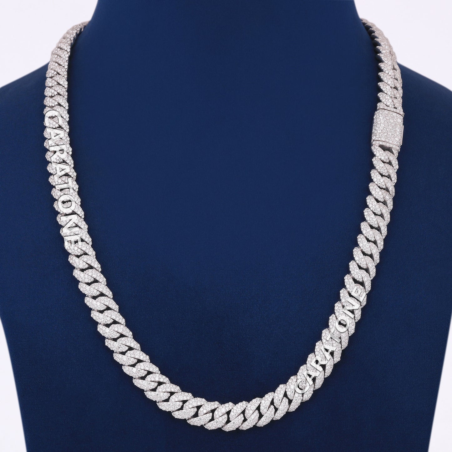 22 inch 10mm Mens Silver Necklace in Mosaic Set White Cuban Link Chain Iced Out VVS Necklace Womens