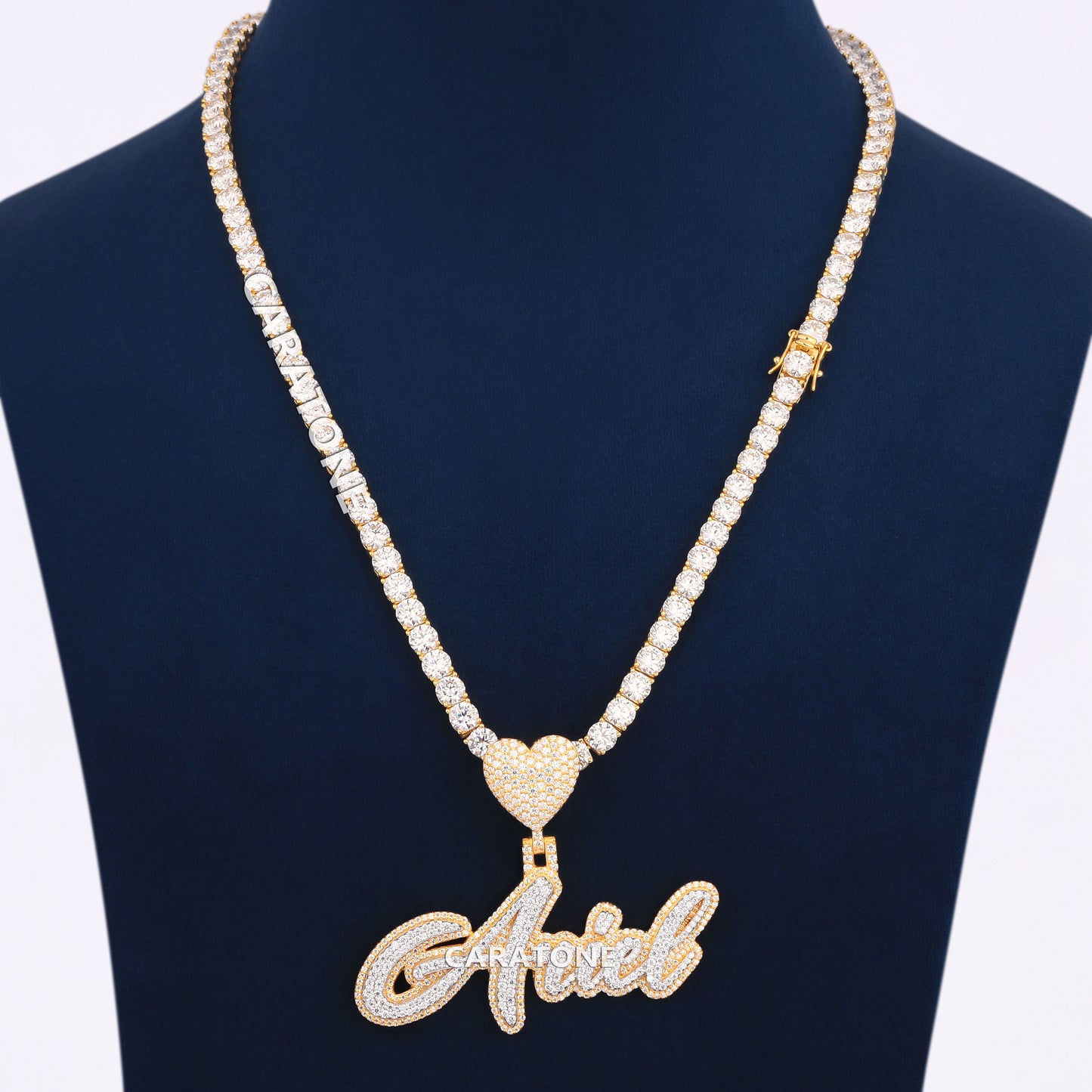 Custom Letter Pendant With 5 MM Tennis Chain In 14 KT Gold With Lab Diamond