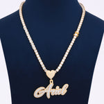 Custom Letter Pendant With 5 MM Tennis Chain In 14 KT Gold With Lab Diamond