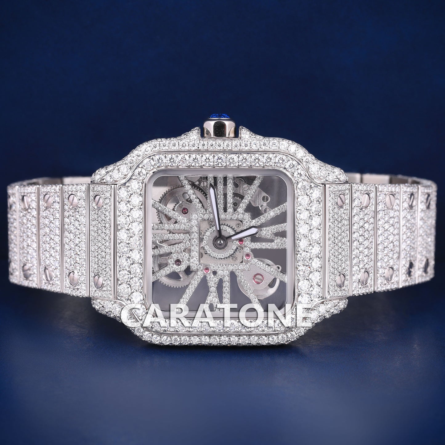 Full iced out hip hop branded watch with white tone and it is of diamond tester passed
