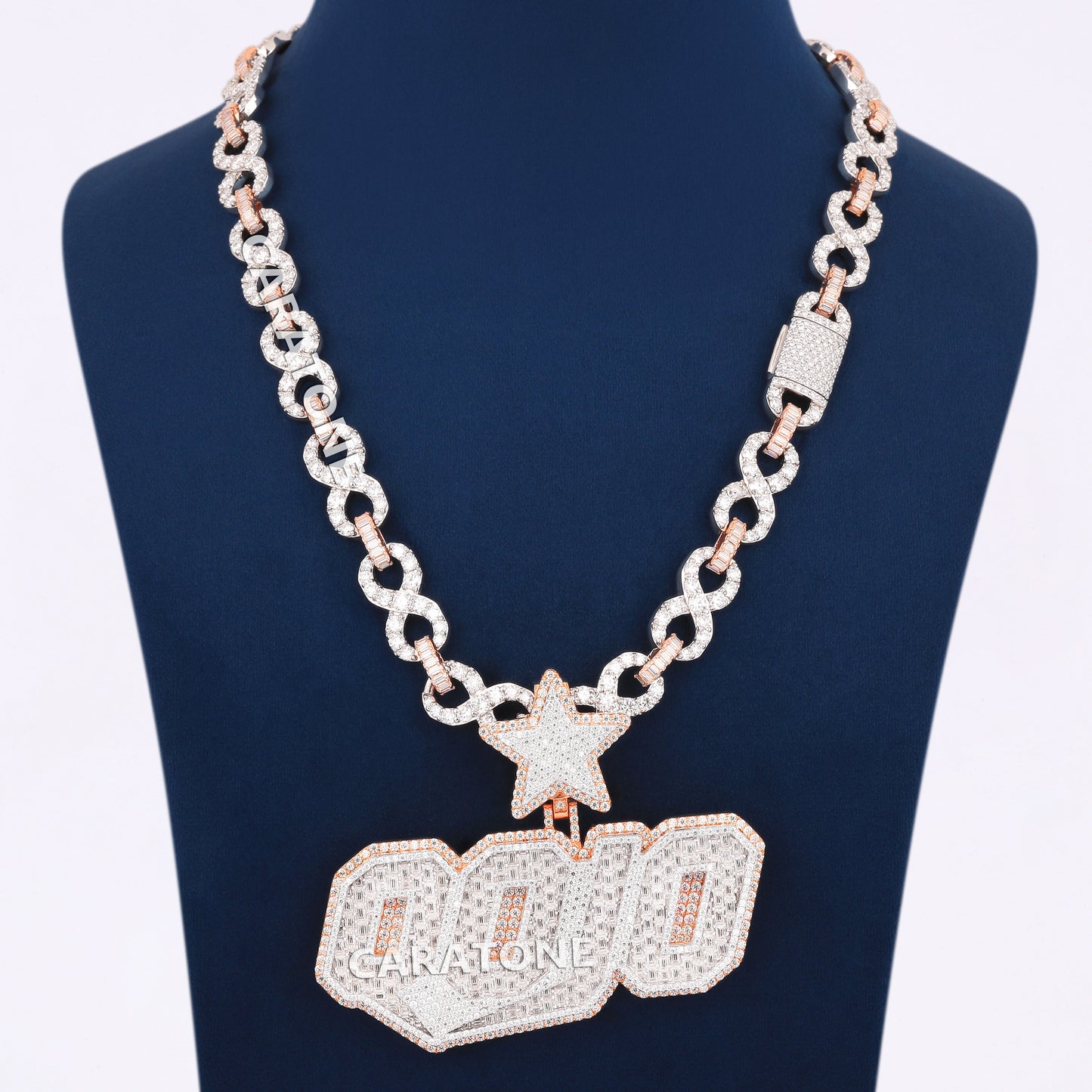Full Iced Infinity Link Style Chain With Custom Letter Pendant In 925 Sterling Silver