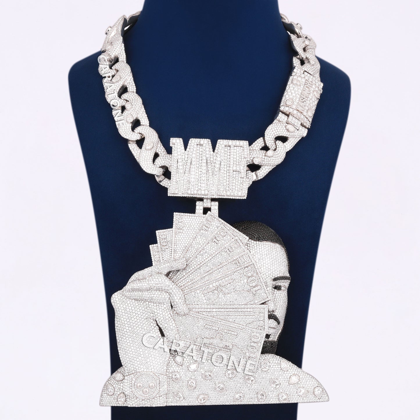 Custom Face Design Pendant With Infinity Chain In 925 Sterling Silver With Lab Diamond