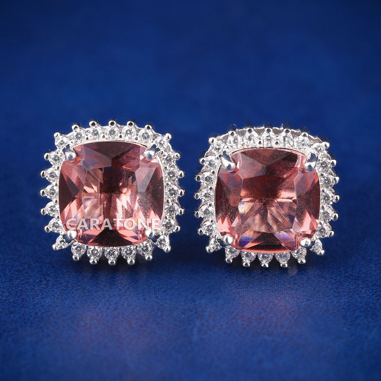 Custom Full Iced Out Brown Radiant Cut Round Halo Big Diamond Earrings