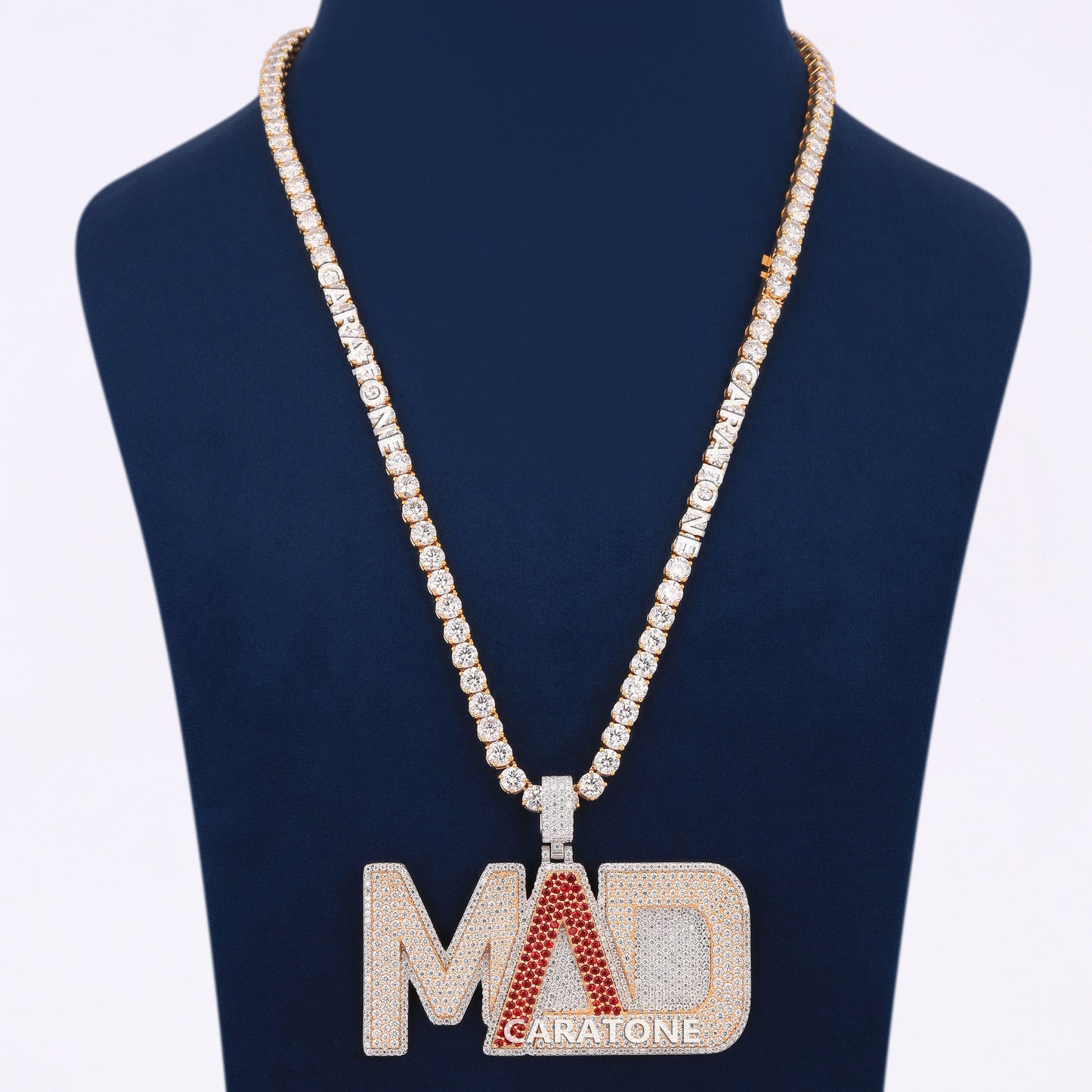 Unique Two Tone Full Iced Pendant With Lab Diamond Tennis Necklace