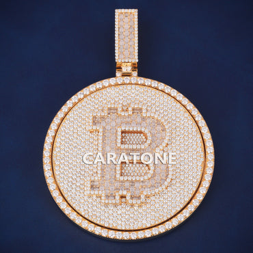 Custom Iced Out Bitcoin Coin Hip Hop Pendant in Yellow Gold with Lab Grown Diamonds