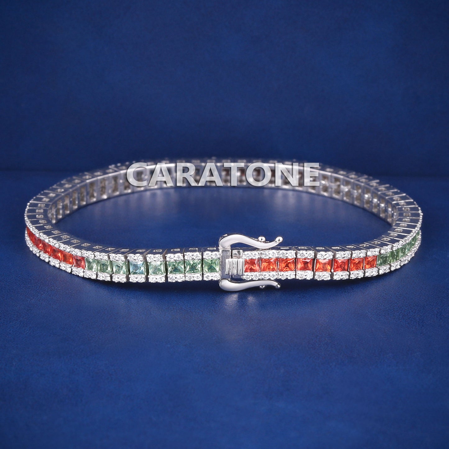 HipHop Iced Out Rainbow Sapphire Tennis White Gold Diamond Bracelet Multicolor Ombre Princess Cut Diamond Design for Unisex