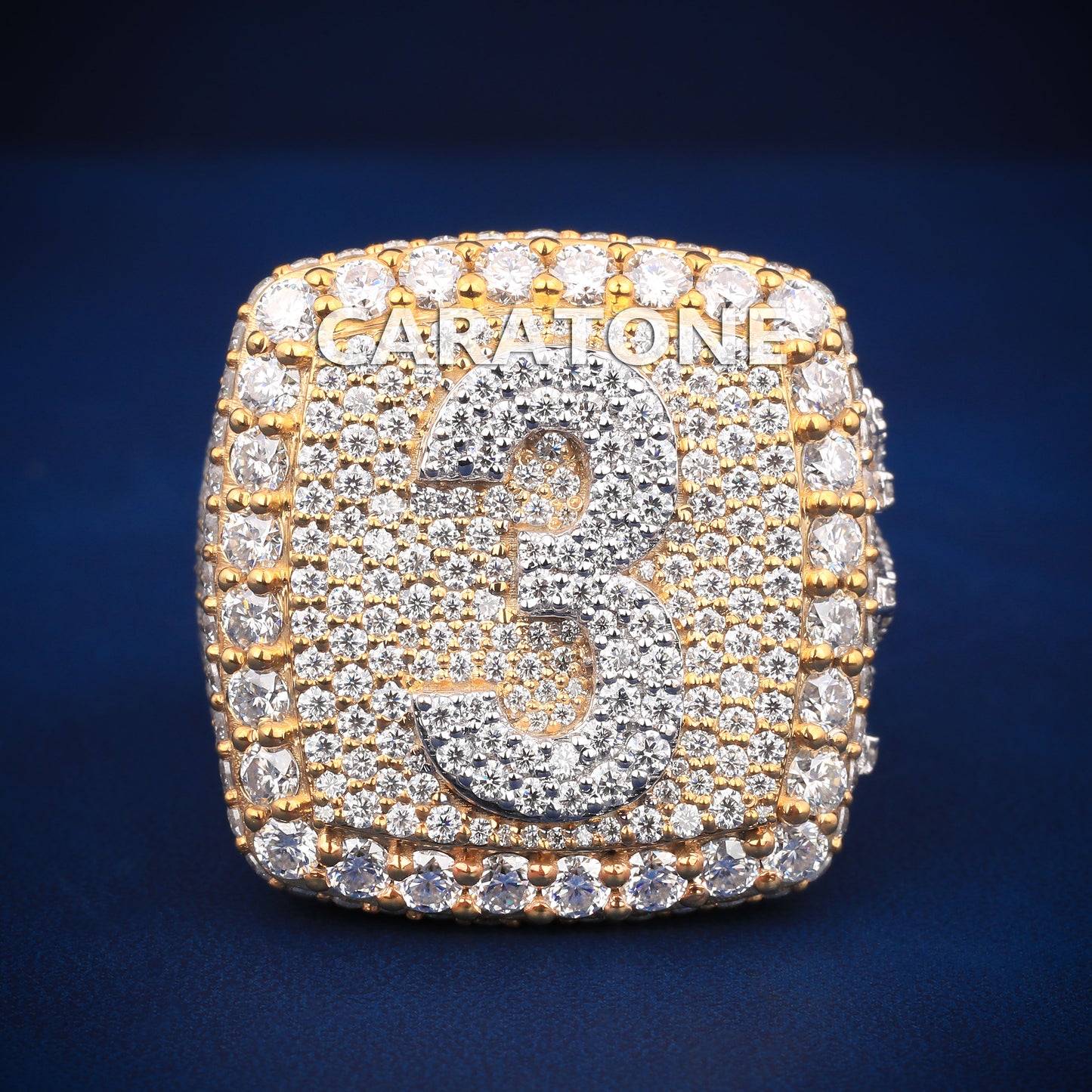 Fully Iced out chunky square diamond ring In rose & white gold drip