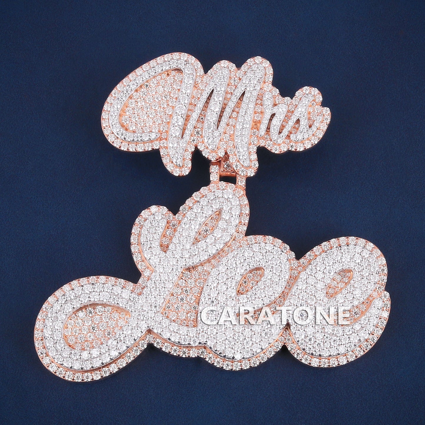 Custom Womens Diamond Letter Pendant Necklace with Two Tone Silver Rose Gold Diamond Unique Customized Initial Pendants