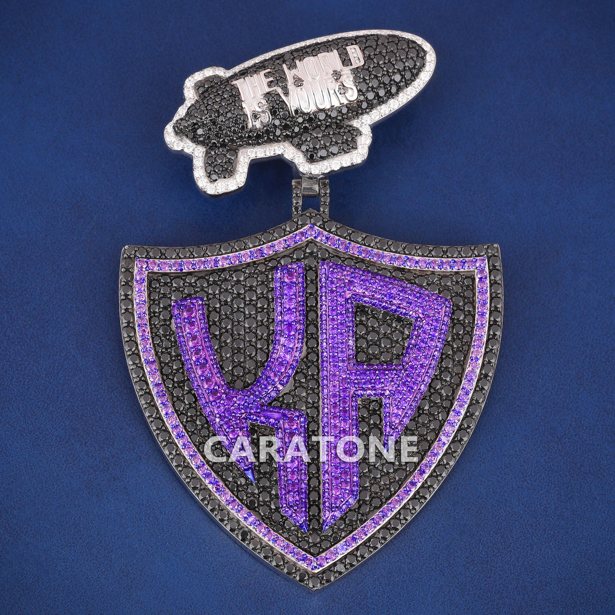 High Quality Luxury Custom Letter Pendant With Black And Purple Labgrown Diamond, Exclusive Shield Design And Stylish Hip Hop Look
