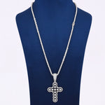 Luxury White Gold Plated Iced Out Cross Pendant with Round Cut Lab Grown Diamonds and Tennis Chain