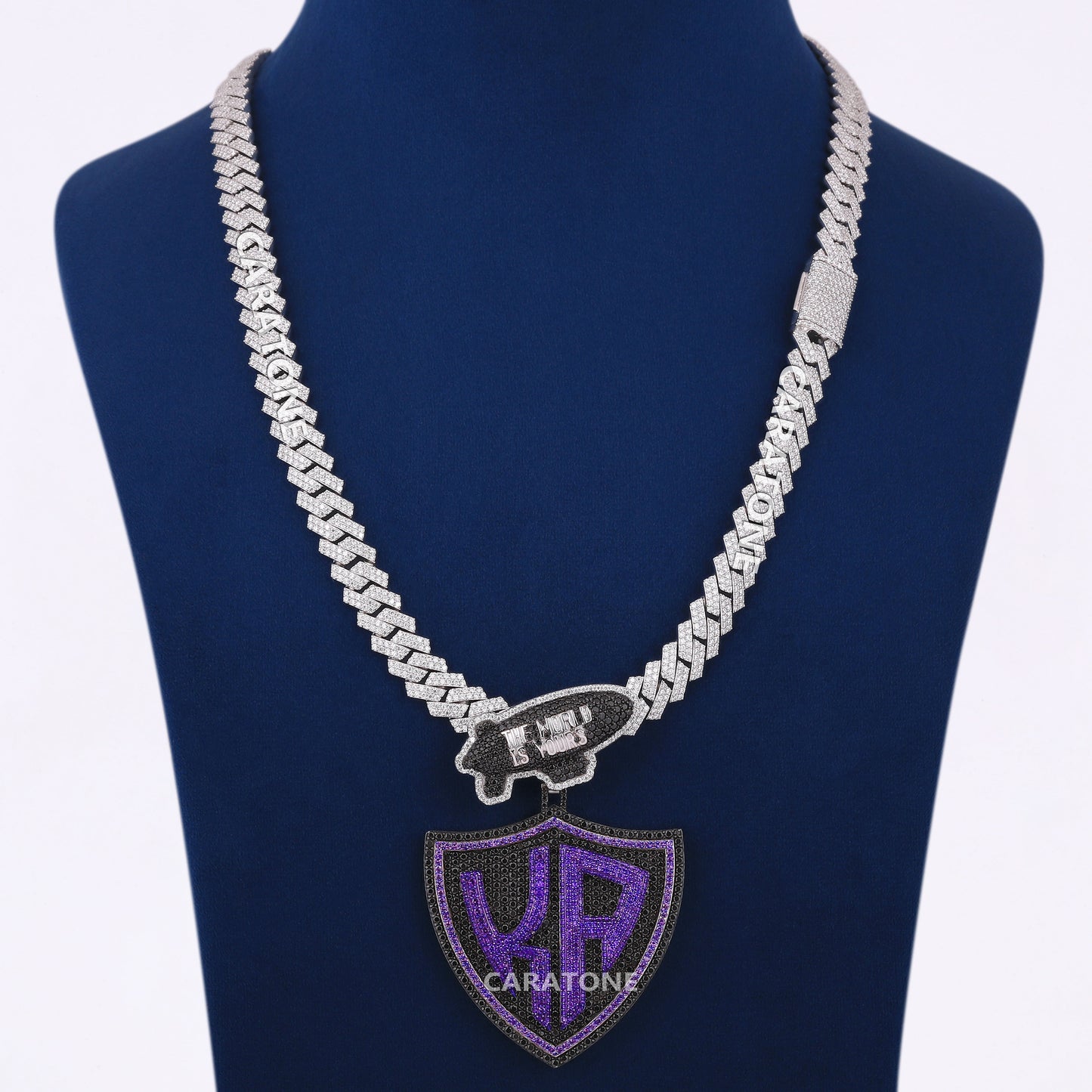 Unique Purple With Black Round Cut Lab Diamond Pendant With Chain