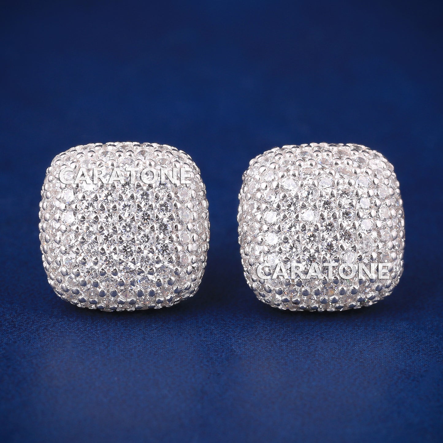 Fully Iced Out White Diamond Big Square Diamond Earrings in Customized Silver Square Stud Earrings