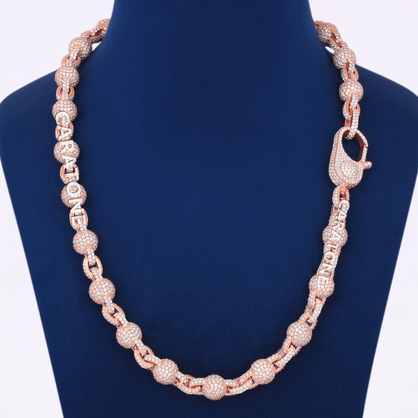 Mens 10mm Fully Rose Gold Ball Link Chain Necklace 22 inch Iced Ball Chain Beaded Gold Chain Necklace Rapper for Unisex