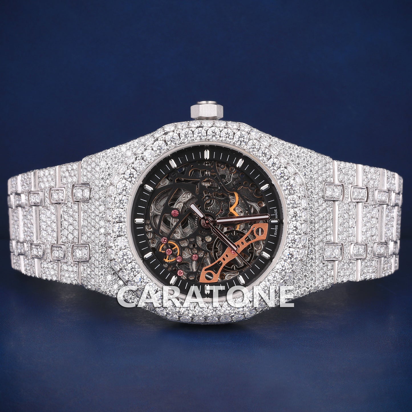 Full iced out without dial hip hop custom made branded watch with black dial in it with D VVS clarity