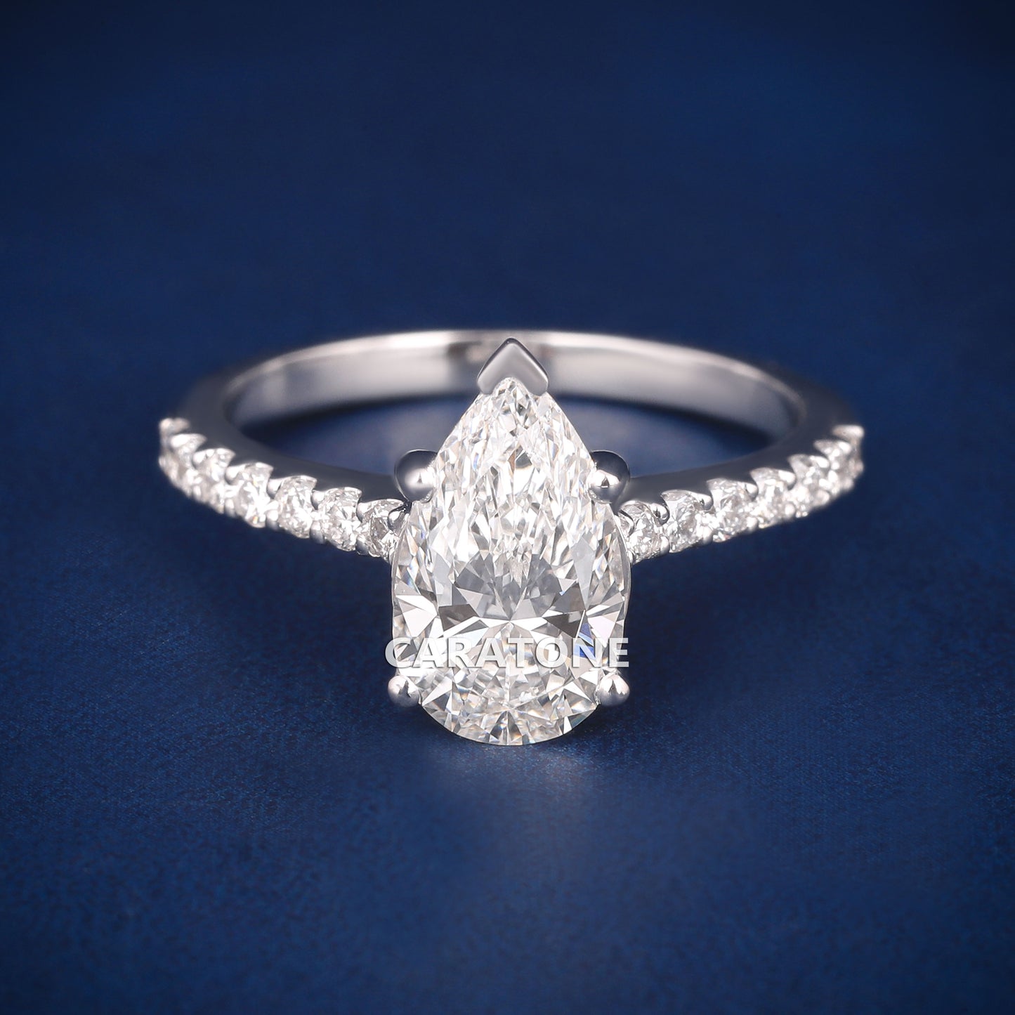 Fully Iced Pear Cut Diamond Ring for Women with Premium White Gold Band