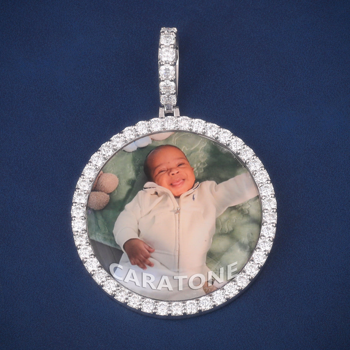 Custom Round Photo Pendant with Lab Grown Diamond Halo