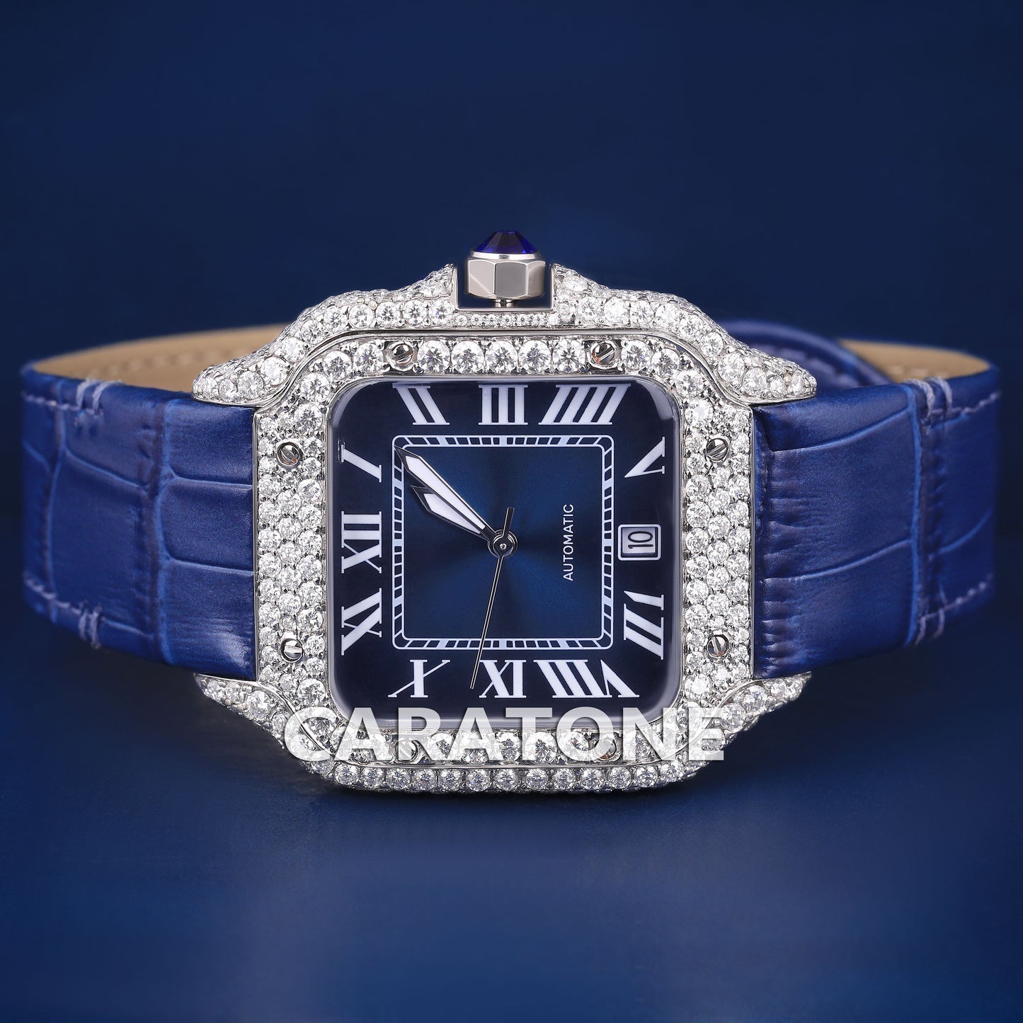 White Diamond Watches for Men Roman Square Blue Dial Moissanite Diamond Leather Strap Watches Iced Out Most Expensive Luxury Watches