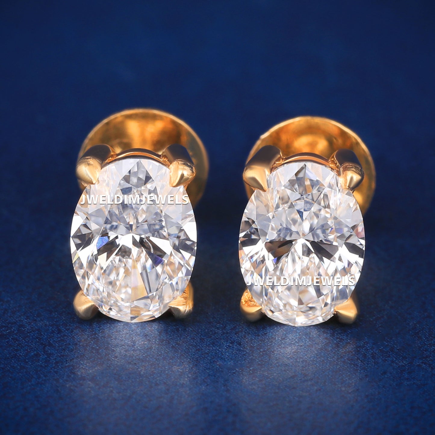 Oval Cut Lab Grown Diamond Stud Earring in Yellow Gold Iced Out Expensive Rapper Earrings