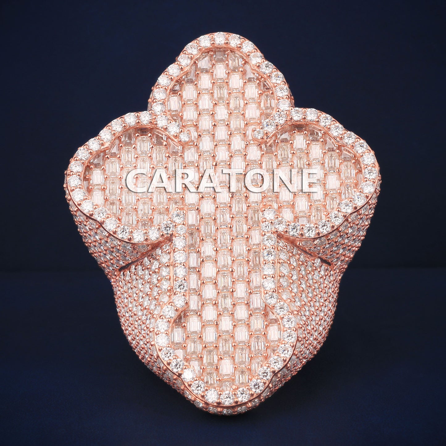 Customise hip hop cross diamond ring in rose gold d vvs clarity