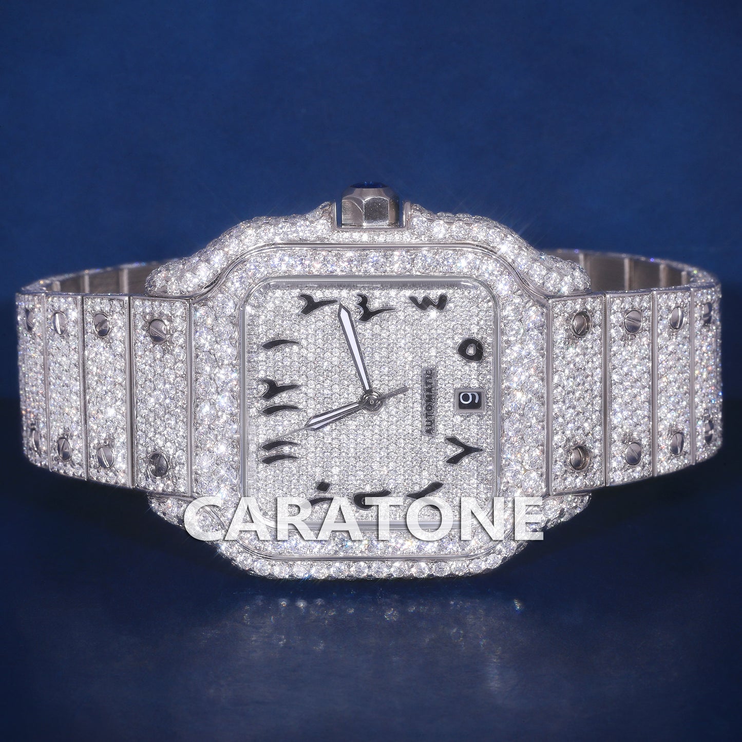 Luxury Classic Arabic Dial Iced Out VVS Bust Down Moissanite Watch with Full Diamond Icy Mens Silver Watches
