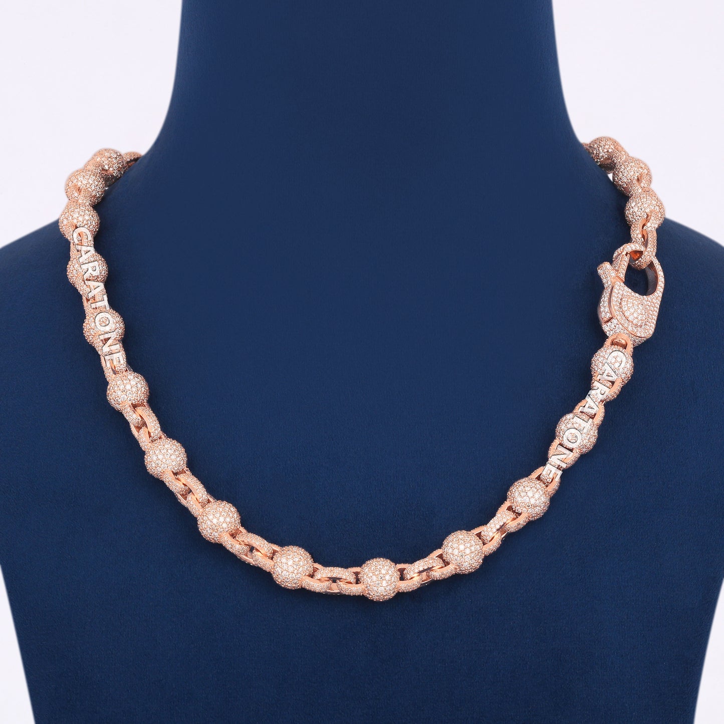 Rose Gold Iced Out Ball Link Chain 20 inch 10mm Full Icy Diamond Beaded Luxury Necklace for Men