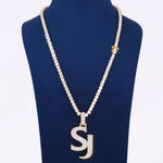 14kt Yellow Gold Chain Pendant Fully Iced Out Round Diamond Tennis Chain with Custom Initial Letter Pendant in Unique Diamond Chain Pendant Luxury Necklace