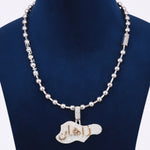 Full Iced Pendant With Ball Chain In 14 KT White Gold