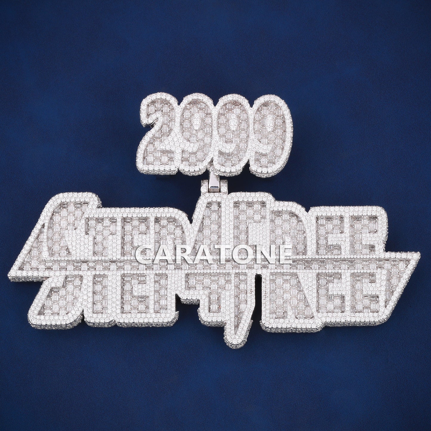 Baguette diamond fully white tone 925 silver lab hip hop letter pendant