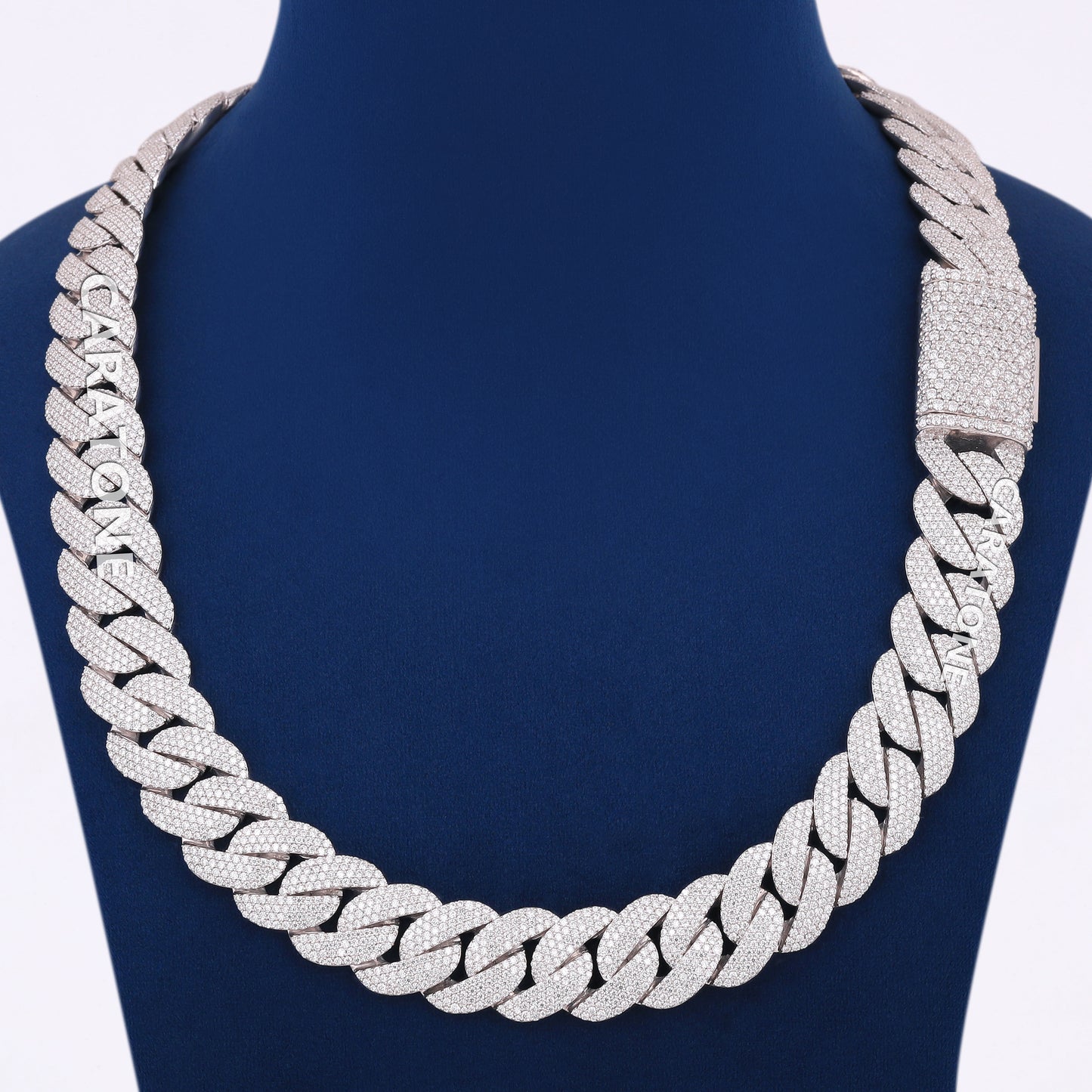 Silver Iced Out Cuban Link Chain 24 inch 18mm Fully White Diamond Miami Customized Chains Rappers Necklaces