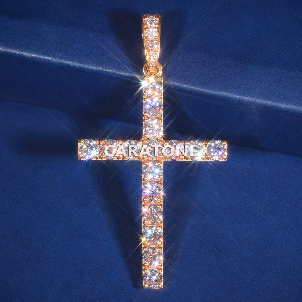 Custom Iced Out Cross Pendant with Round Lab Grown Diamonds in Yellow Gold Finish
