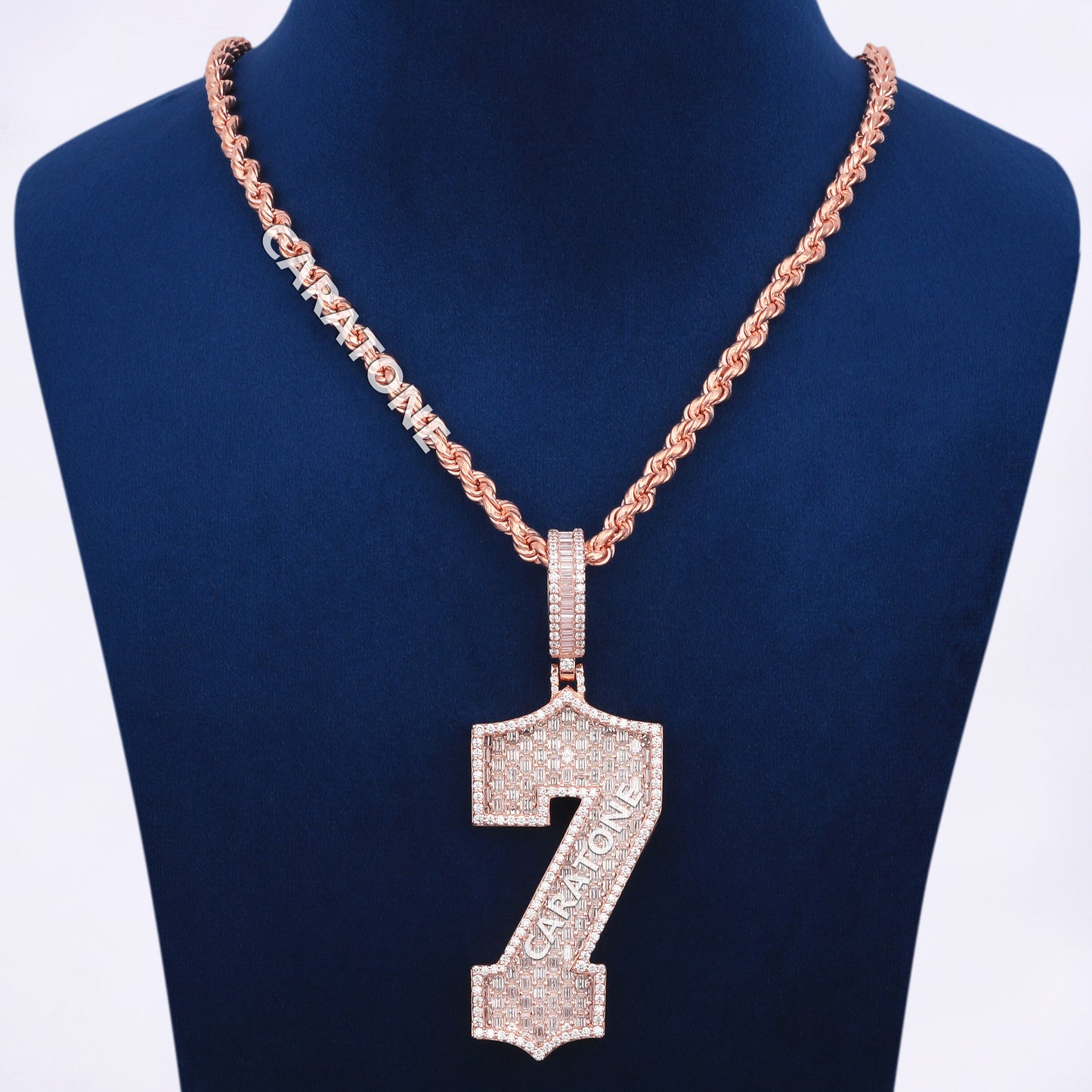 7 Number Design Pendant With Rope Chain 14KT Gold With Lab Diamond